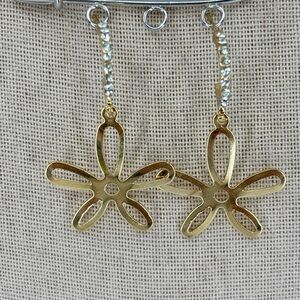 🔵 NEW Goldtone Daisy and Rhinestone Dangle Post Earrings Nickle Free